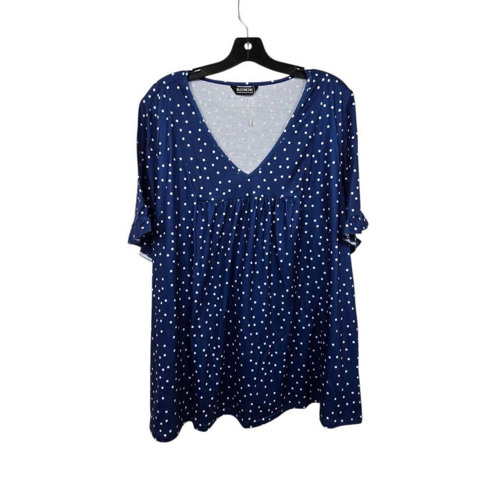 BloomChic NEW Polka Dot V-Neck Top Womens 18 20 Blue Peasant Boho Flowy Stretch